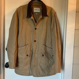 Orvis Khaki Barn Jacket Field Chore Coat Quilted Lined Corduroy Collar Mens XL